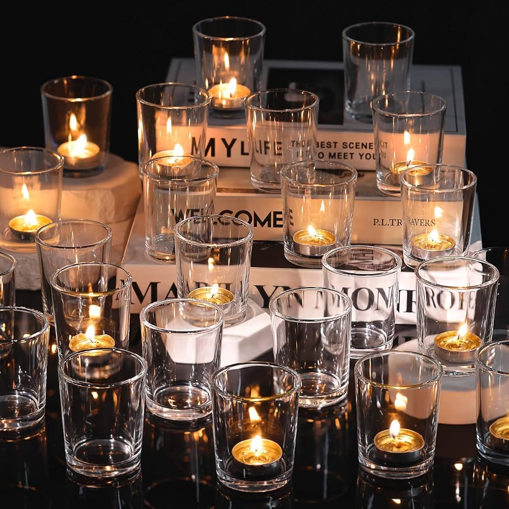 DARJEN 60Pcs Votive Candle Holders- Clear Tea Lights Candle Holder, Glass Candle Holders Bulk for... | Amazon (US)