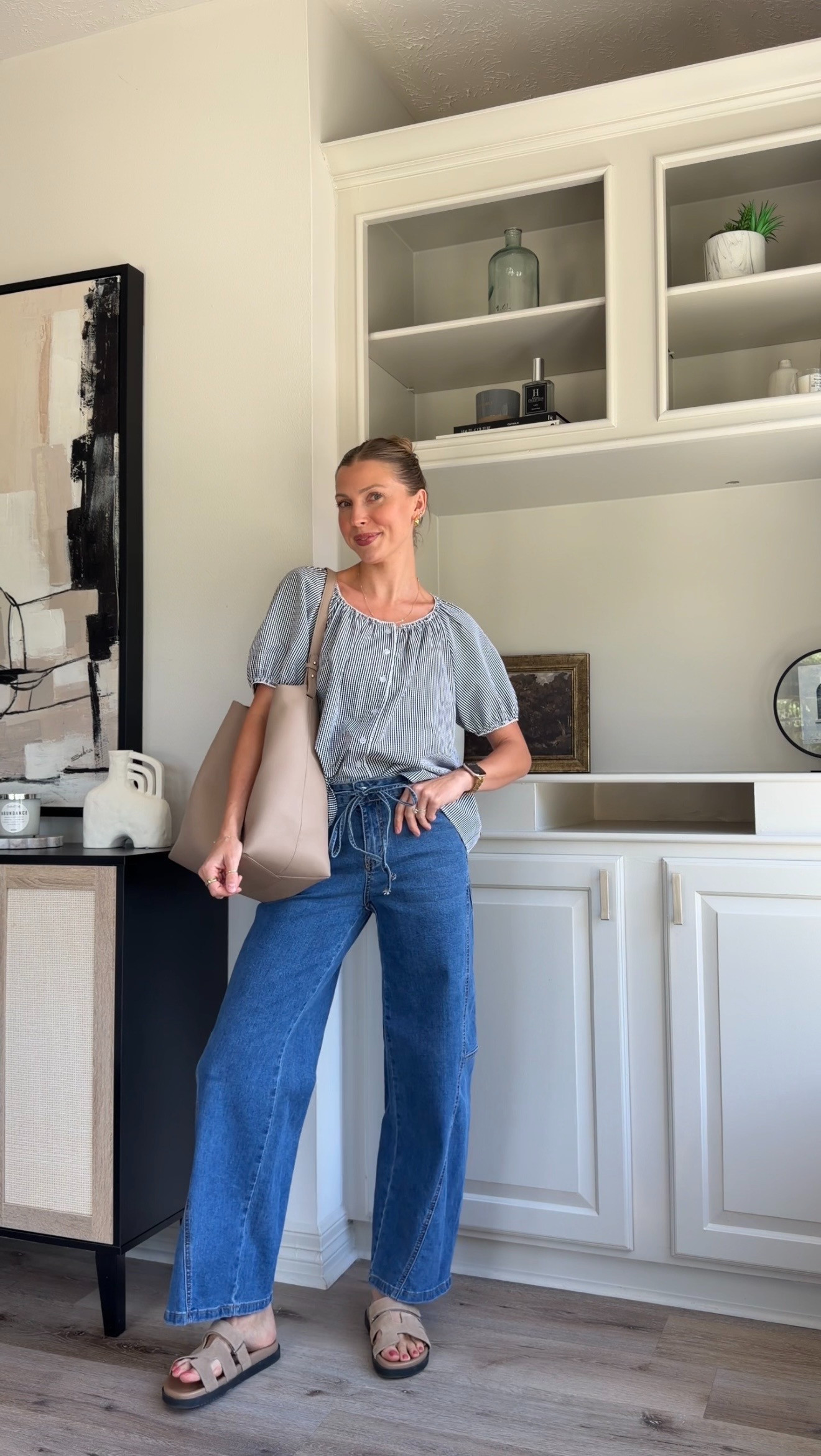 Cute, everyday mom outfit inspo | Wearing size 4 in denim + S top
 

 