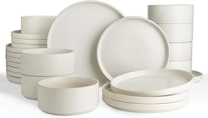 famiware Star Plates and Bowls Sets, Modern Stoneware Dinnerware Sets for 8, 24-Piece Kitchen Dis... | Amazon (US)