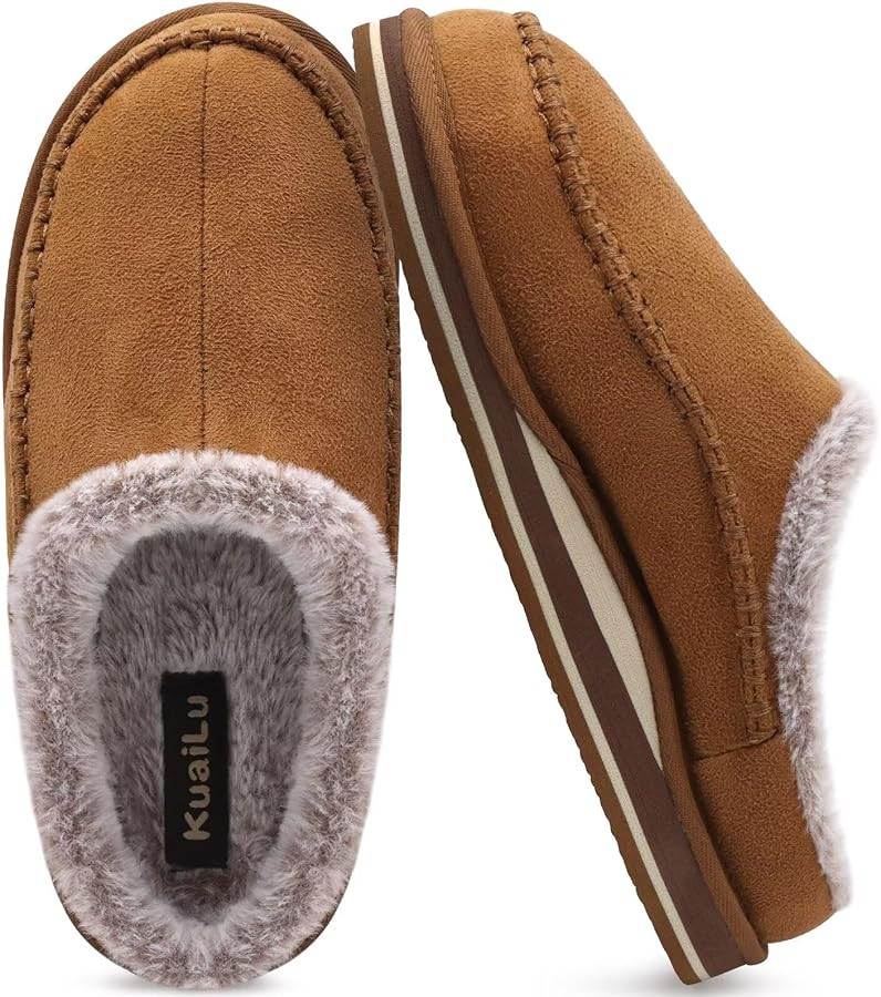 KuaiLu Mens Clog Slippers with Arch Support Suede Faux Fur Memory Foam Warm House Shoes Comfortab... | Amazon (US)