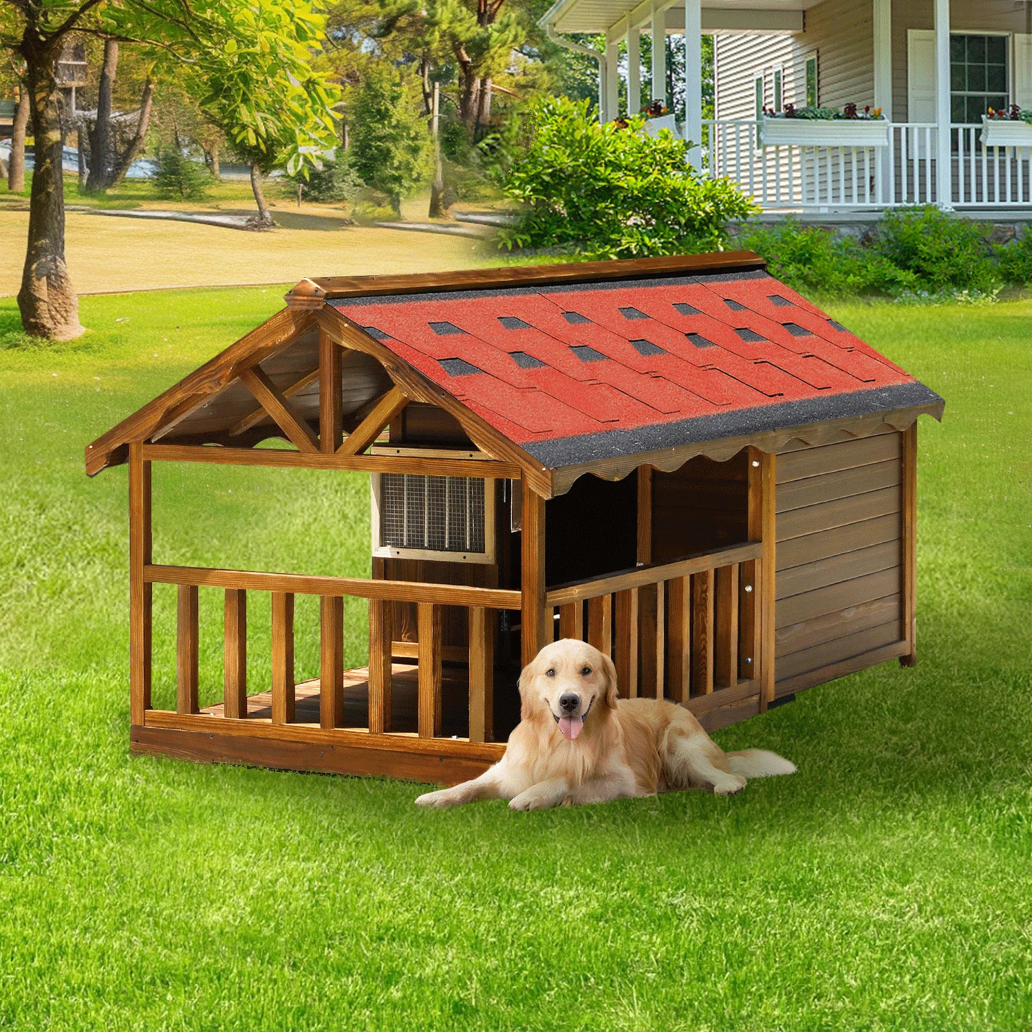 Pine Dog House & Playpen Carbonized Pine Wood, Weatherproof Design | Wayfair | Wayfair North America