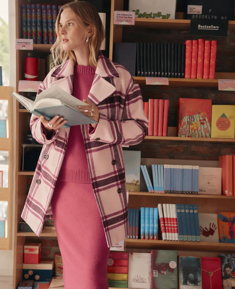 Herringbone Double Breasted Long Coat | Ann Taylor