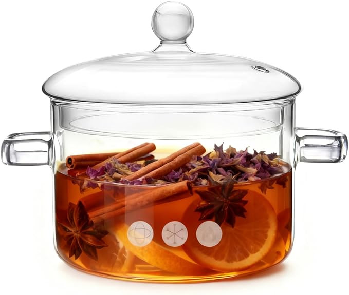 Glass Pots for Cooking on Stove, 1.9L/67oz Glass Cooking Pot with Lid, Heat-Resistant Simmer Pot ... | Amazon (US)
