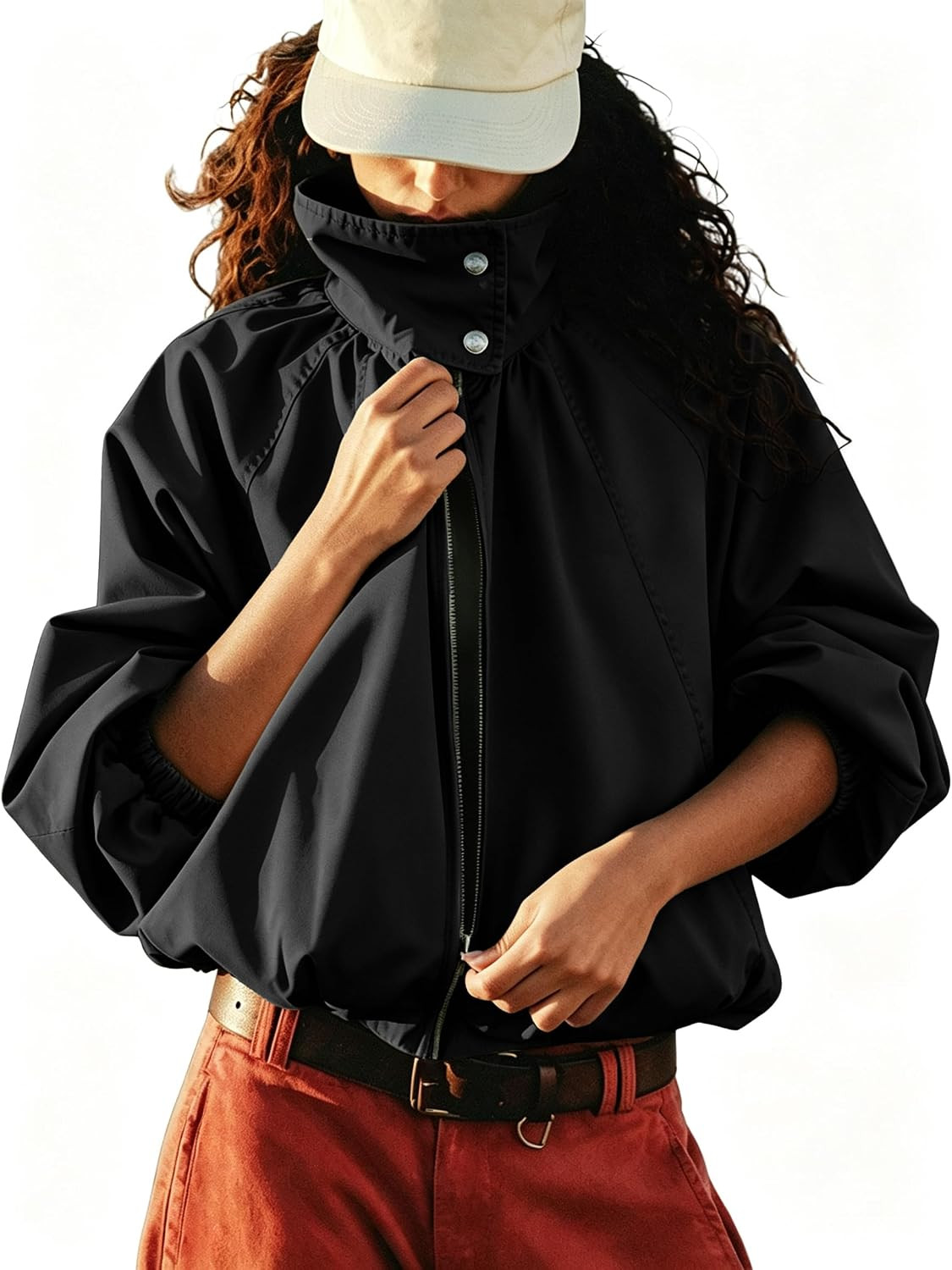 EsheSy Womens Oversized Jacket Funnel Neck Zipper Trench Coat | Amazon (US)