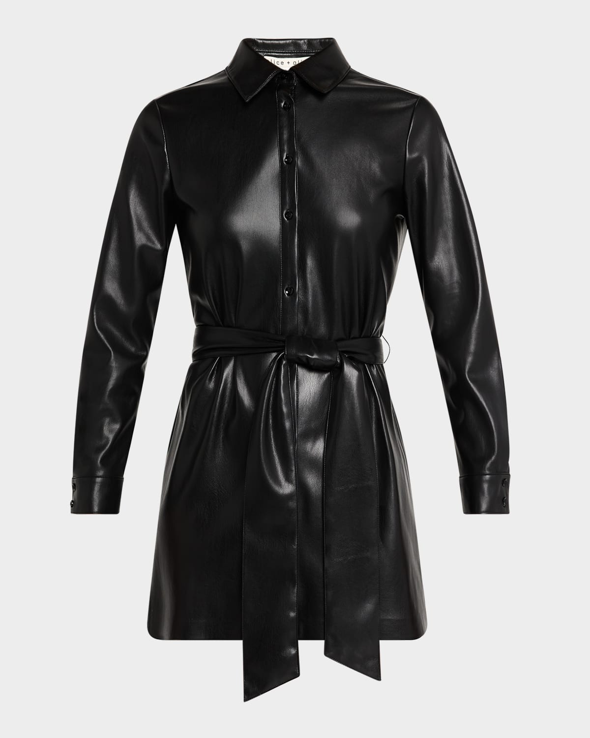 Chassidy Vegan Leather Mini Shirtdress | Neiman Marcus