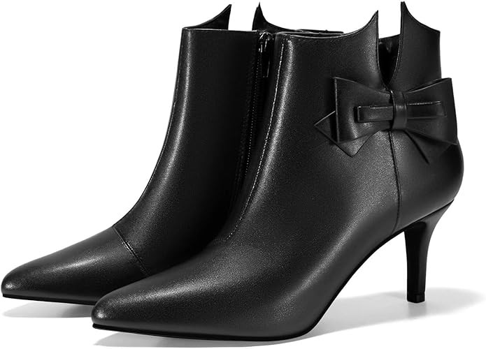 Ermonn Womens Pointed Toe Ankle Boots Stiletto Heels Side Zipper Bow Faux Suede Booties Wedding D... | Amazon (US)