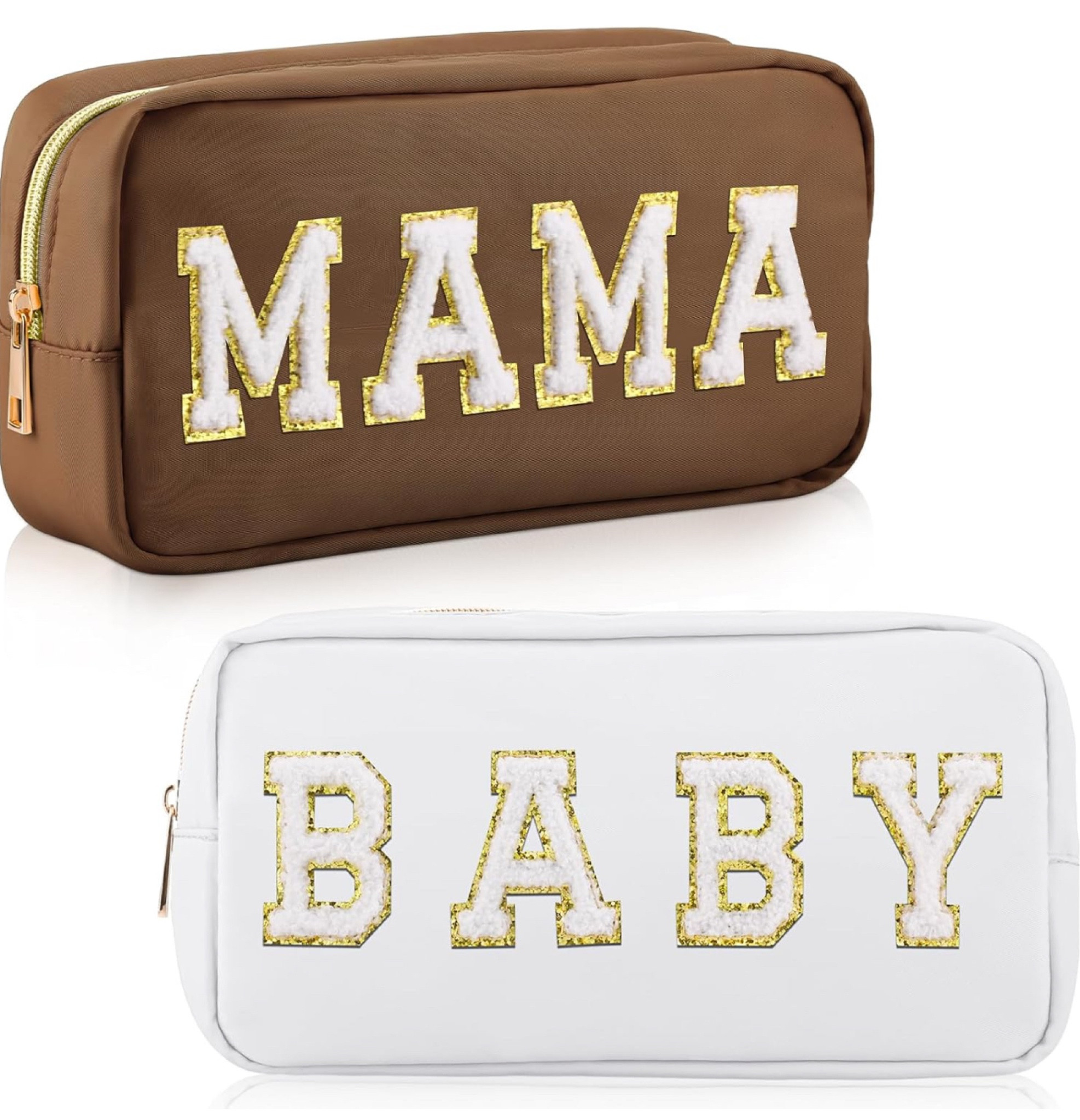 4.8
4.8 out of 5 stars
(141)
Sanwuta 2 Pieces Nylon Cosmetic Bag Chenille Letter Makeup Bag Pouch Zipper Travel Toiletries Pouch Preppy Patch Cosmetic Travel Toiletry Bag for Women and Girls (Baby and Mama, Camel, White)

#LTKGiftGuide #LTKBaby #LTKTravel