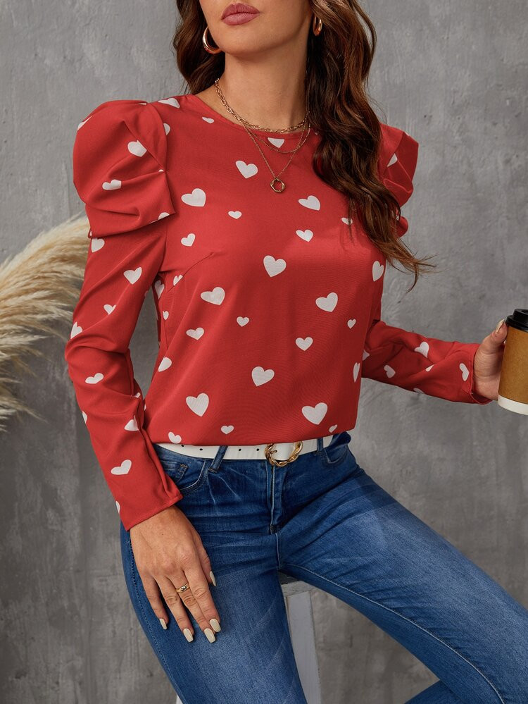 EMERY ROSE Heart Print Gigot Sleeve Blouse | SHEIN