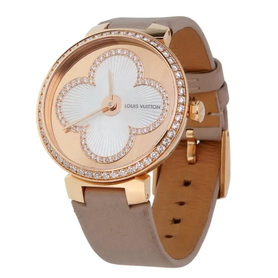 Louis Vuitton Tambour Blossom 35 Rose Gold Diamond Watch | 1stDibs