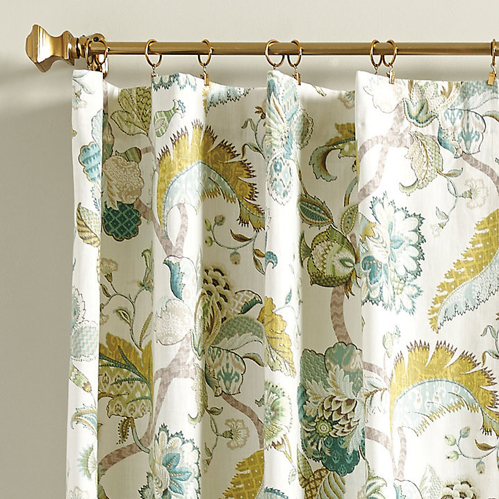 Courtney Spa Drapery Panel with Jacobean Floral & Ikat Motifs, Lined for Privacy | Ballard Designs, Inc.