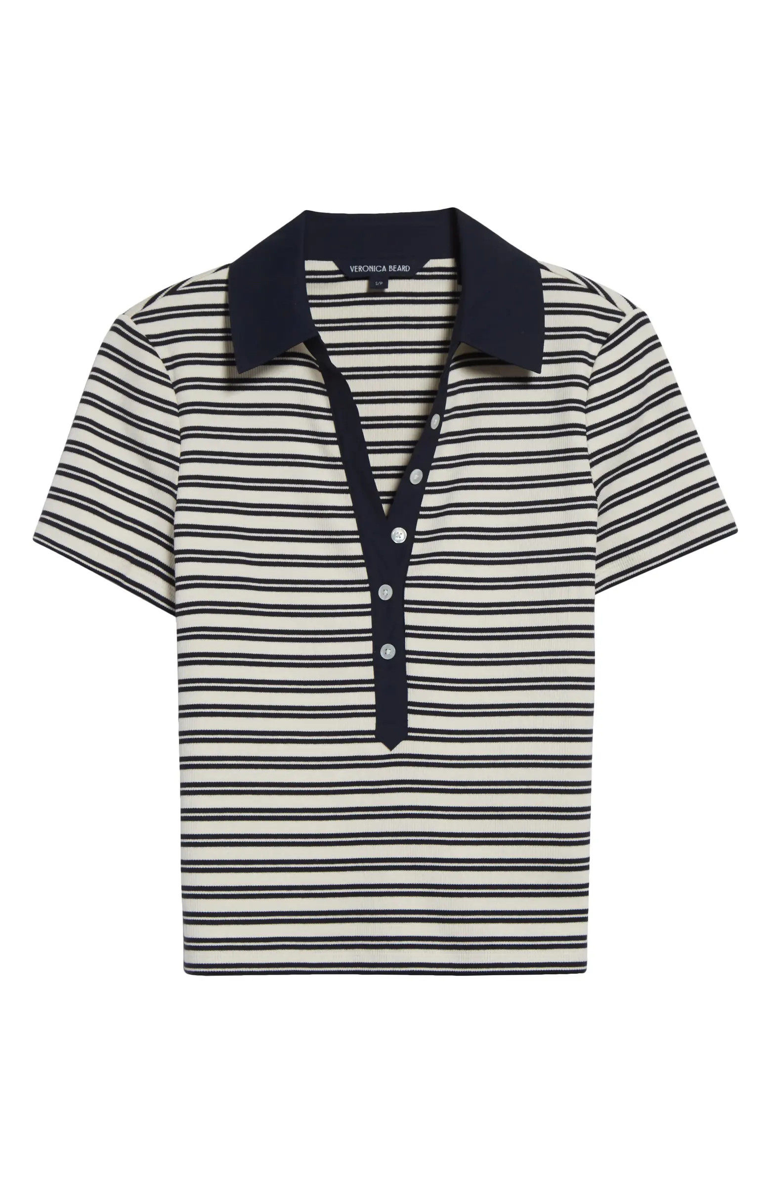 Veronica Beard Kearney Stripe Rib Stretch Cotton Polo | Nordstromrack | Nordstrom Rack