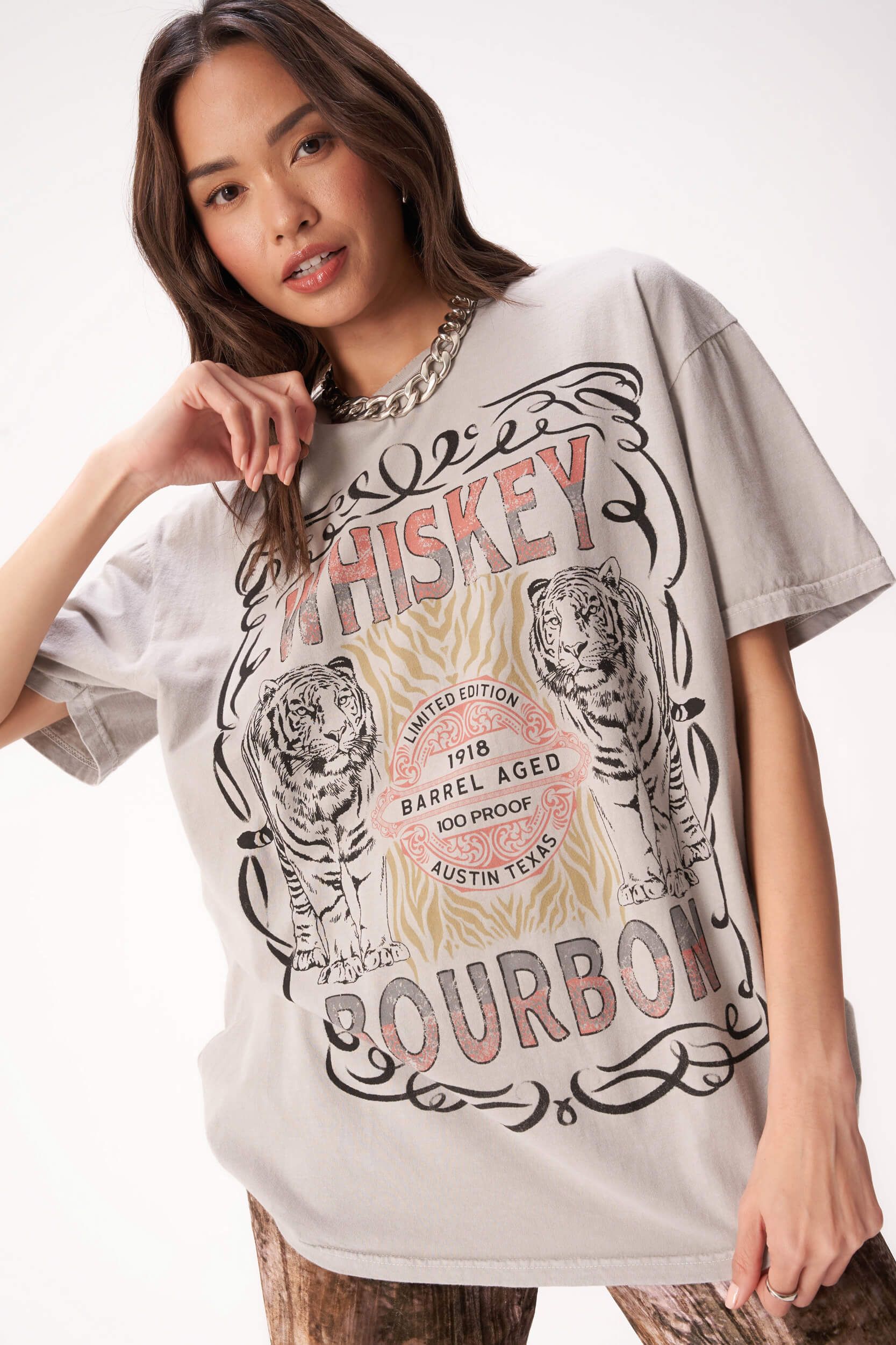 Whiskey Bourbon Distressed Relaxed Tee - MW Grey | Project Social T