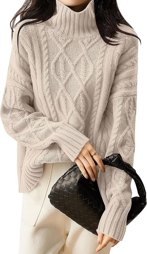 ANRABESS Sweaters for Women Oversized Long Sleeve Turtleneck Cable Knit Casual Loose Pullover Top... | Amazon (US)