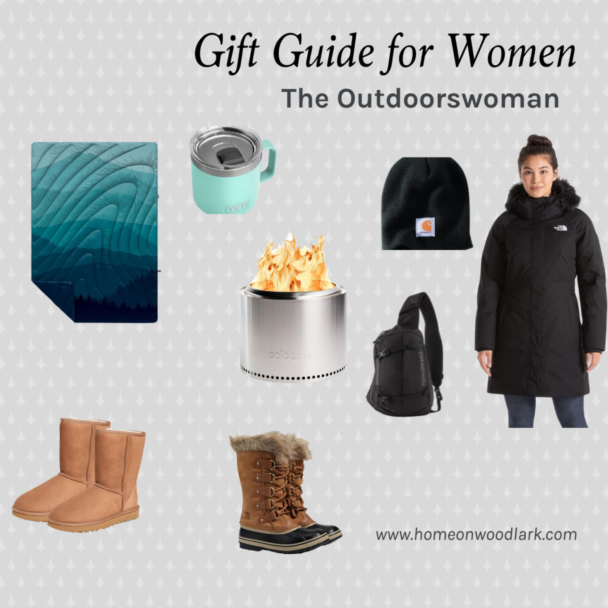 Gift guide for the outdoors woman who wants to stay warm and be fashionable.  

Sorel Joan of arc boots.  Winter boots.  North Face parka.  Carhartt hat.  Solo stove.  Rumbl outdoor blanket.  Patagonia sling bag.  Yeti coffee cup.  Ugh boots.  

#LTKover40 #LTKCyberWeek #LTKGiftGuide