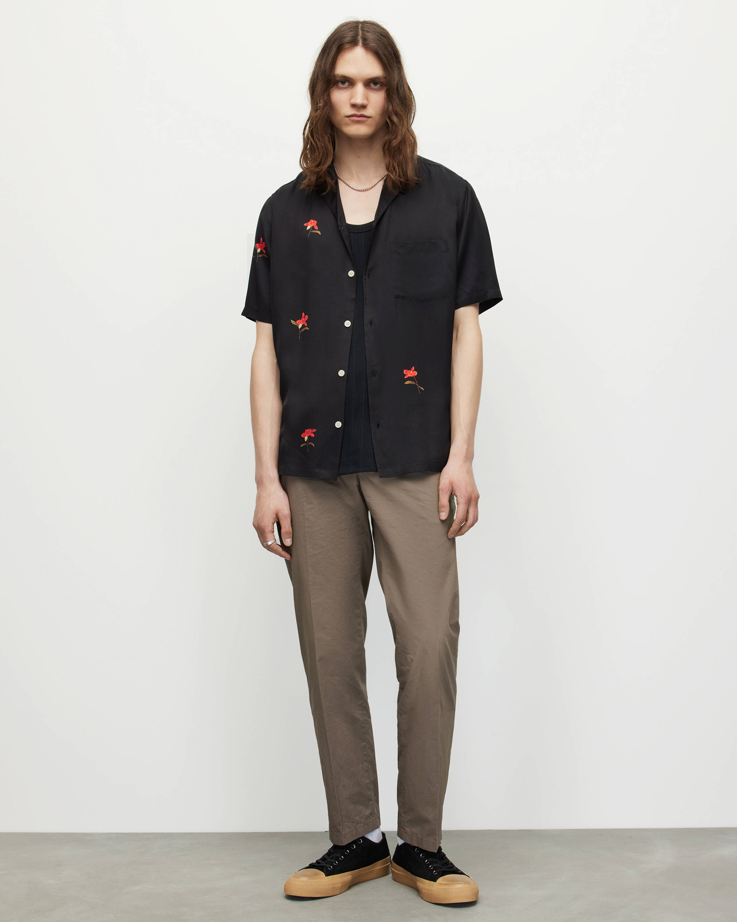 Eivissa Floral Print Relaxed Shirt Jet Black | ALLSAINTS | AllSaints UK