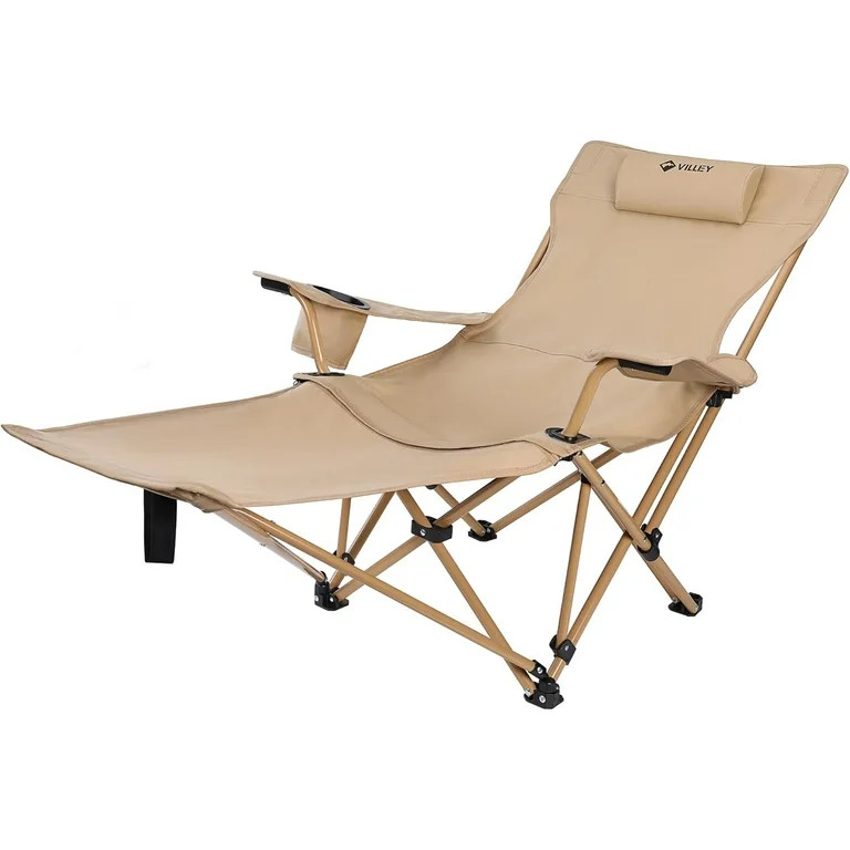 VILLEY Reclining Camping Lounge Chair Adjustable Foldable Chair for Adults with Removable Footres... | Walmart (US)
