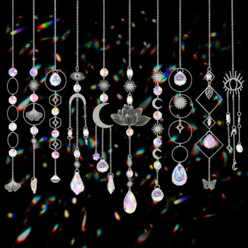 Sun Catchers, 10 Pcs Crystal Suncatcher Prism Hanging Kit with Chain Rainbow Maker Crystals Balls Pendants Ornaments for Indoor Window Outdoor Garden Backyard Patio Car Mirror Christmas Tree Decor | Amazon (US)
