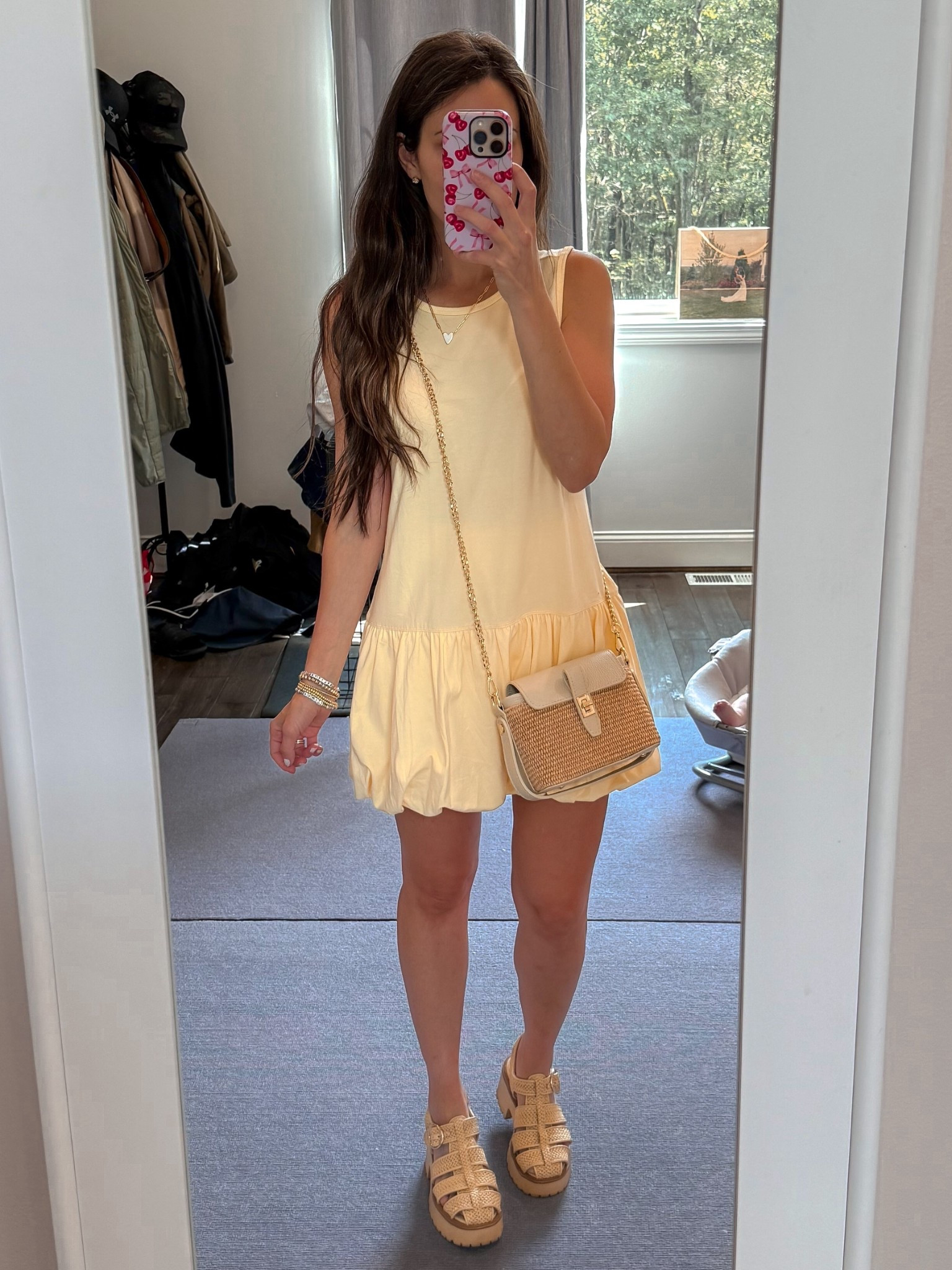 Amazon matching set for spring ; bubble hem outfit ; inspired free people set ; butter yellow set ; postpartum outfit ; postpartum summer ; mom ootd ; travel outfit ; bump friendly outfit 

#LTKPetite #LTKBump #LTKmomlife
