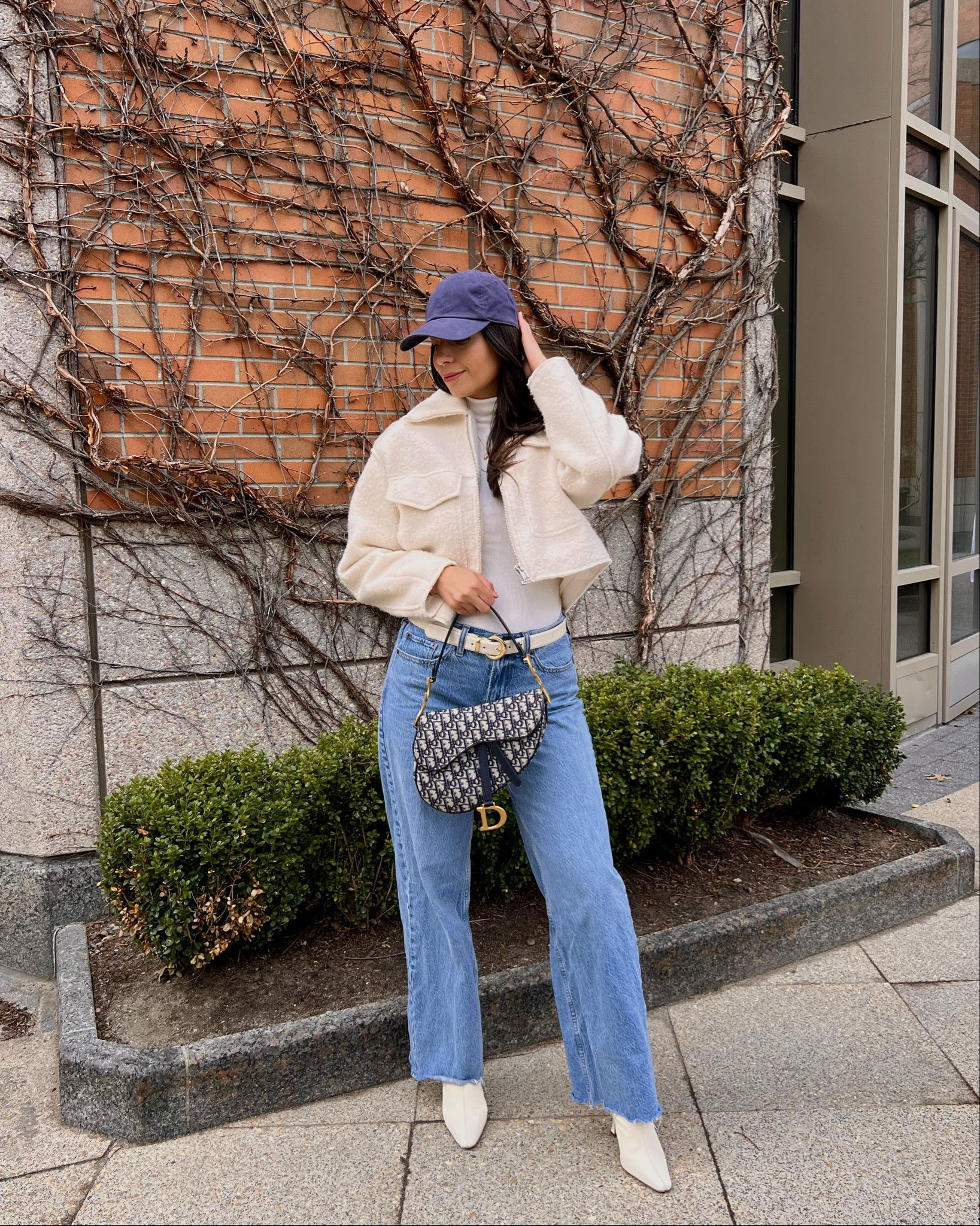 Casual outfit of the day, spring ootd, spring style, elevated causal style, baseball cap outfit, oversized jeans, cropped jacket, saddle bag, spring outfit idea 

Jeans are size 27L in medium wash

#LTKSaleAlert #LTKStyleTip