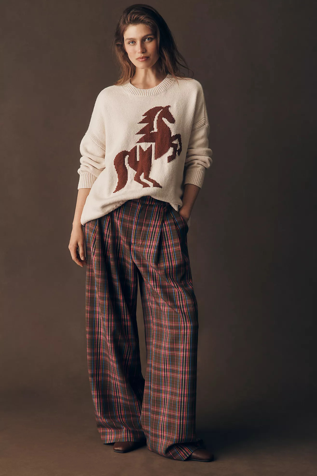 Avery Plaid Wide-Leg Trousers by Maeve | Anthropologie (US)