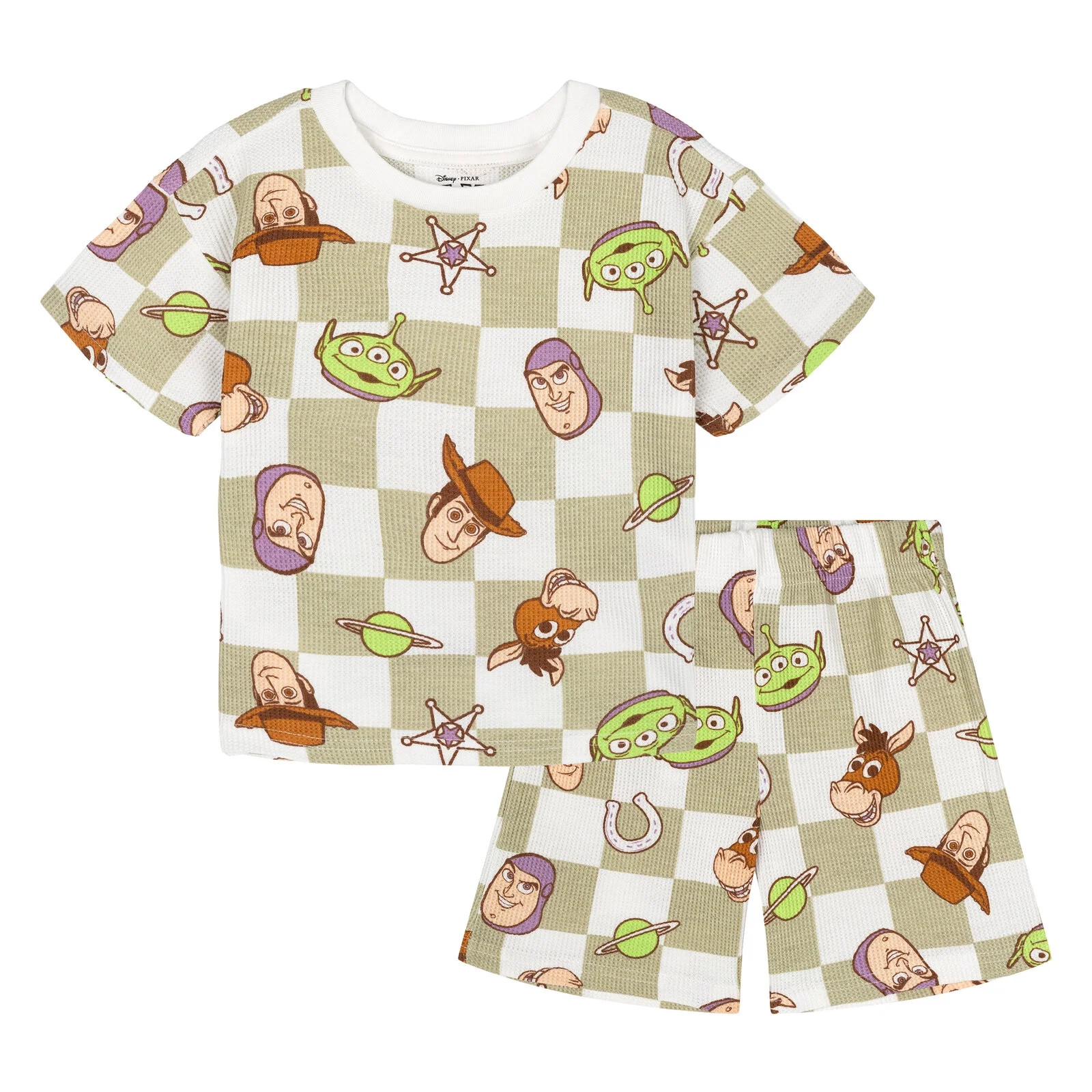Disney Toy Story Woody Buzz Lightyear Bullseye Waffle Knit Drop Shoulder T-Shirt and Shorts Outfi... | Walmart (US)