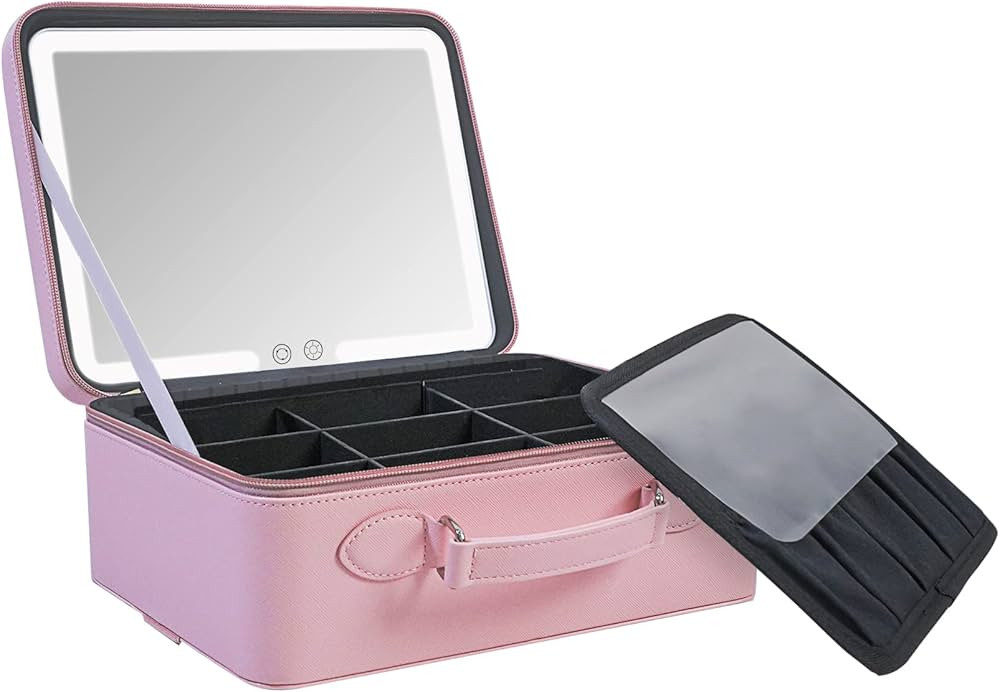 FASCINATE Makeup Case with Lighted Mirror 3 Color Setting, Travel Cosmetic Train Case Organizer w... | Amazon (US)