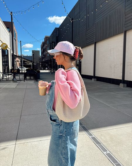 S P R I N G 🌸💕🩷💓 currently loving all things pink! This baseball cap comes in a navy/tan colorway and is just as cute. Love it! My anthro bag is my favorite right now and I want the citron/yellow in the larger size for summer… 😍 

Free people overalls, Anthropologie, aerie sunglasses, woven bag, woven shoulder bag, shoulder tote, pregnancy outfits, pink on pink 

#LTKSeasonal #LTKfindsunder100 #LTKitbag