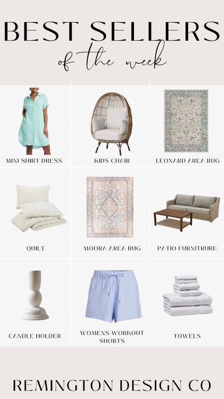 Weekly bestsellers - women’s summer clothes - mini shirt dress - patio furniture - area rugs - candle holders - kids furniture 