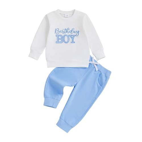 Saliuentm First Birthday Outfit Boy 1st Birthday Outfit Boy Letters Long Sleeve Shirt Sweatshirt and Pants Cake Smash Clothes (A-White Blue,12-18 Months) | Amazon (US)