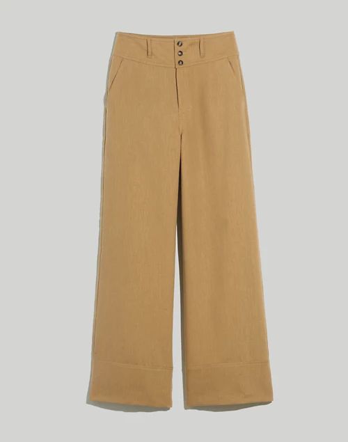 Button-Front Cuffed Wide-Leg Pants in Travel Linen-Blend | Madewell