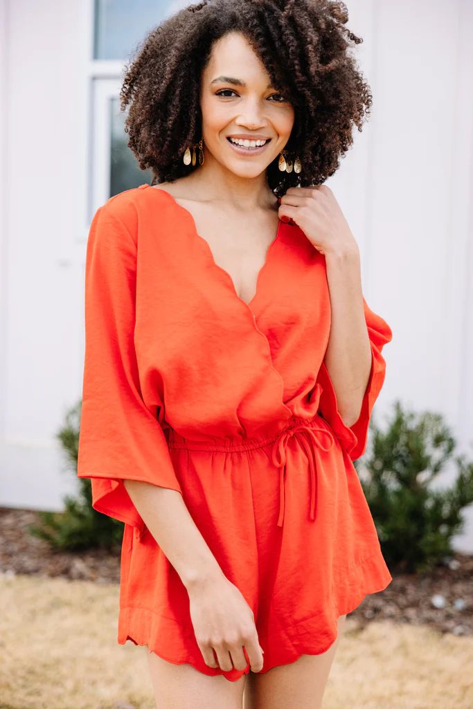 Jet Setter Tomato Red Scalloped Romper | The Mint Julep Boutique