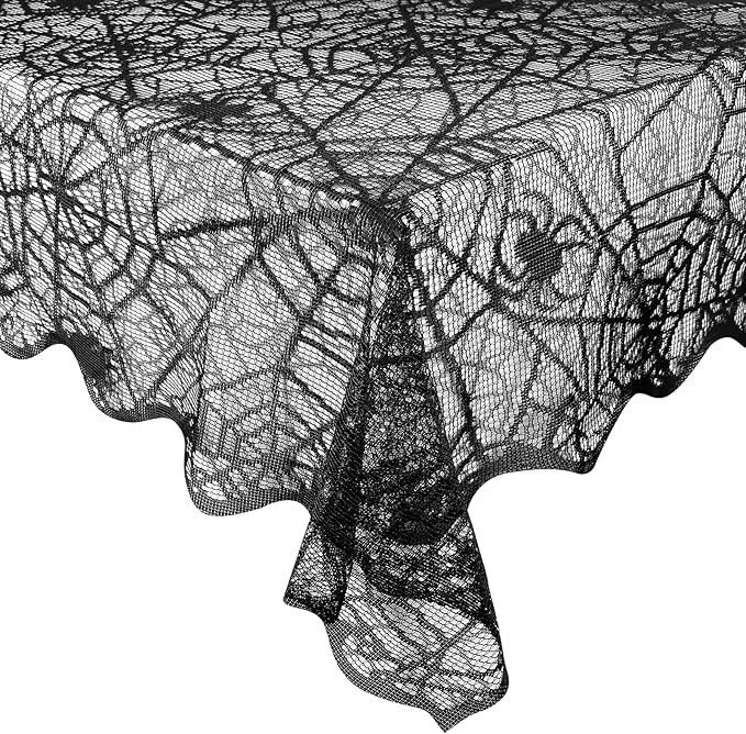 eZAKKA Halloween Table Cloth, Spider Webs Tablecloths Black Tablecloth Lace Fabric Table Cloths S... | Amazon (US)