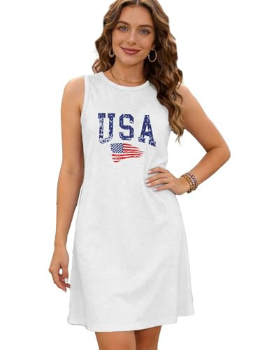 TIEEI 4th of July Dresses for Women American Flag Tank Dress Patriotic USA Flag Tanks Sundress | Amazon (US)