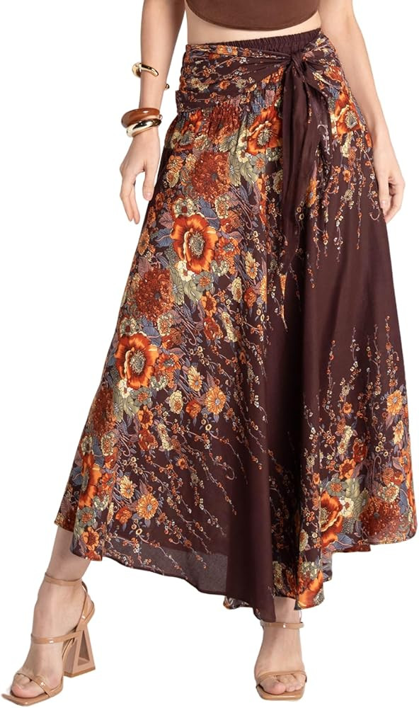 Amazon.com: Tranquil Threads Boho Maxi Skirt for Women, Beach Sarong Wrap, Vacation Summer Skirt ... | Amazon (US)