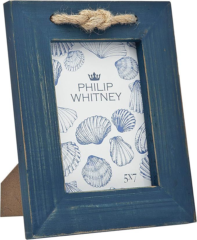 Philip Whitney Picture Frame Fits 5x7 Photo Blue Wood with Rope | Amazon (US)