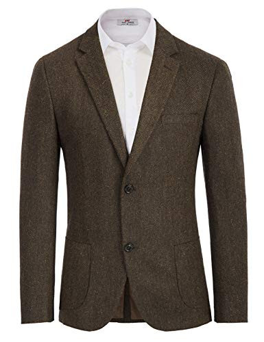 Men's Formal Tweed Herringbone Blazer 2 Button Wool Blend Sport Coat Brown 2XL | Amazon (US)