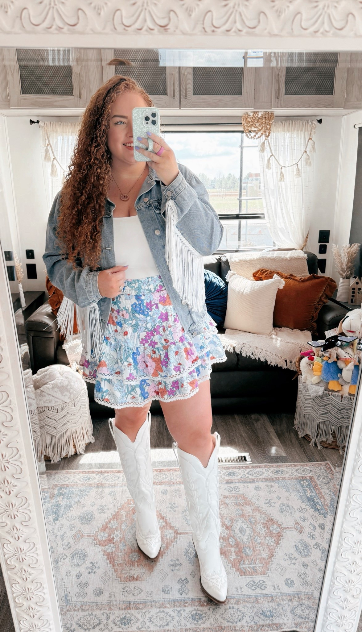Concert outfit inspo ⚡️🪩🤍concert outfit | concert look | disco cowgirl | Nashville outfit | Nashville bachelorette look | Morgan wallen concert outfit | Taylor swift concert outfit | country concert outfit | western concert outfit | concert season | cowgirl boots | amazon cowgirl boots | white cowgirl boots | amazon white cowgirl boots | amazon boots | amazon finds | amazon fashion | amazon outfit | amazon look | amazon concert outfit | amazon concert finds | western concert outfit | western fashion | amazon western fashion | amazon western outfit | floral skort | amazon skort | amazon floral skort | floral skirt | tank top | white tank top | amazon tank top | amazon white tank top | fringe denim jacket | amazon fringe denim jacket | spring concert | spring concert outfit 

#LTKMidsize #LTKStyleTip #LTKSaleAlert