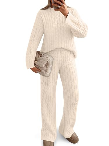 Trendy Queen Chunky Cable Knit Sweater Sets For Women 2 Piece Lounge Matching Winter Fall Outfits... | Amazon (US)