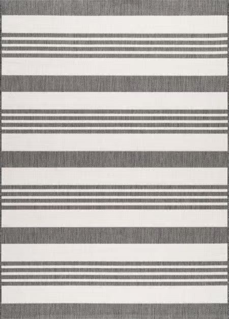 Light Gray Regency Stripes Indoor/Outdoor 7' 6" x 10' 9" Area Rug | Rugs USA