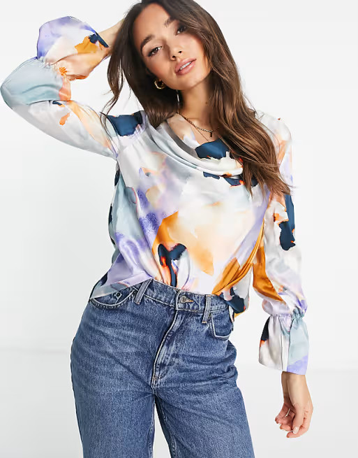 River Island cowl neck blouse in bright blue | ASOS (Global)