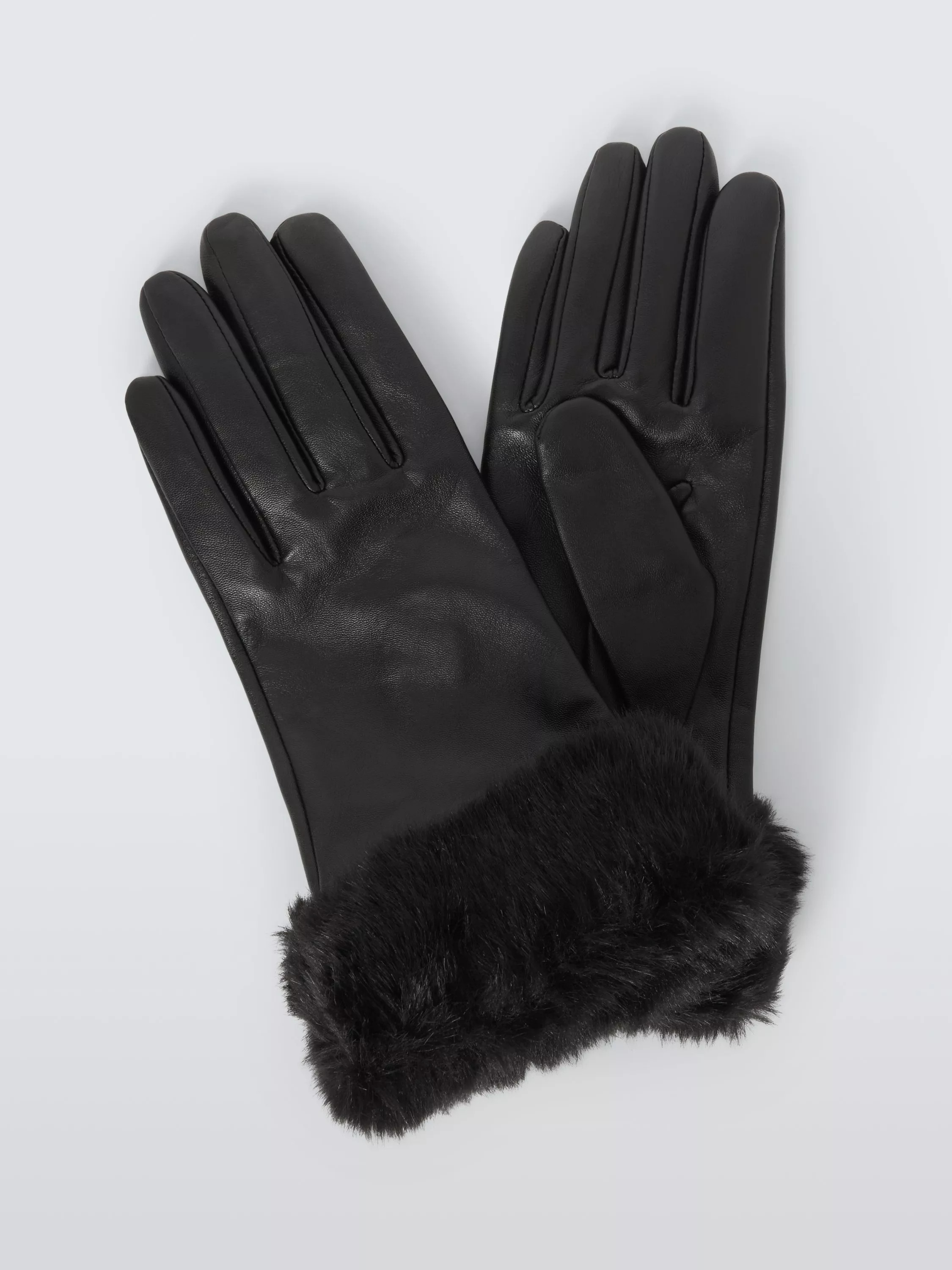 John LewisFaux Fur Cuff Leather Mittens, Black | John Lewis (UK)