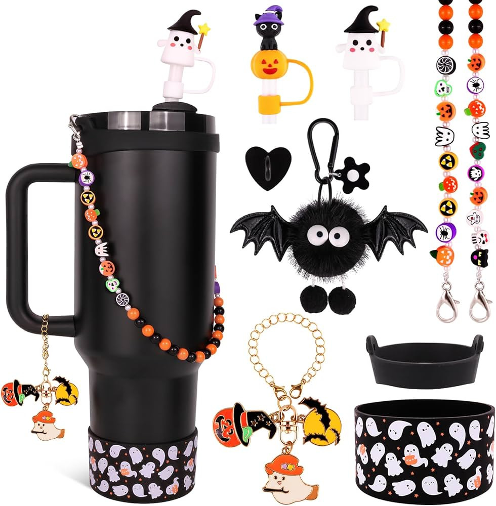 8 Pcs Halloween Accessories Set for Stanley Cup 30&40 Oz, Ghost Silicone Boot 2 Pcs Straw Covers ... | Amazon (US)