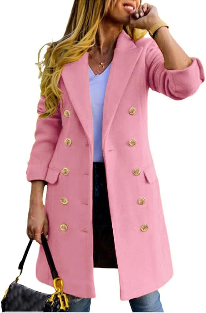 IDEALSANXUN Womens Fall Winter Wool Coats Double Breasted Midi Peacoat Trench Coats | Amazon (US)