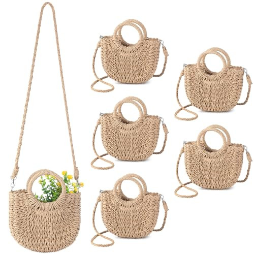 Oudain Straw Purses for Women Semi Circle Rattan Straw Purses Bulk with Handles for Women Wedding... | Amazon (US)
