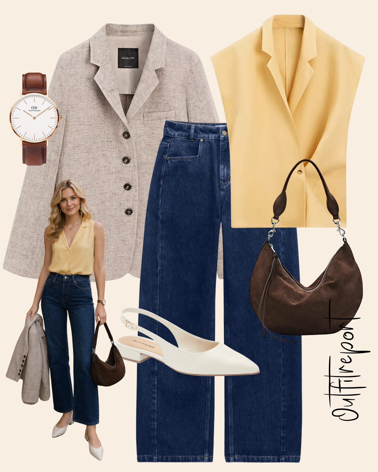spring summer outfit in yellow top, denim jeans, beige blazer and white sling backs  

 

#LTKspring #LTKjeans #LTKstyletip