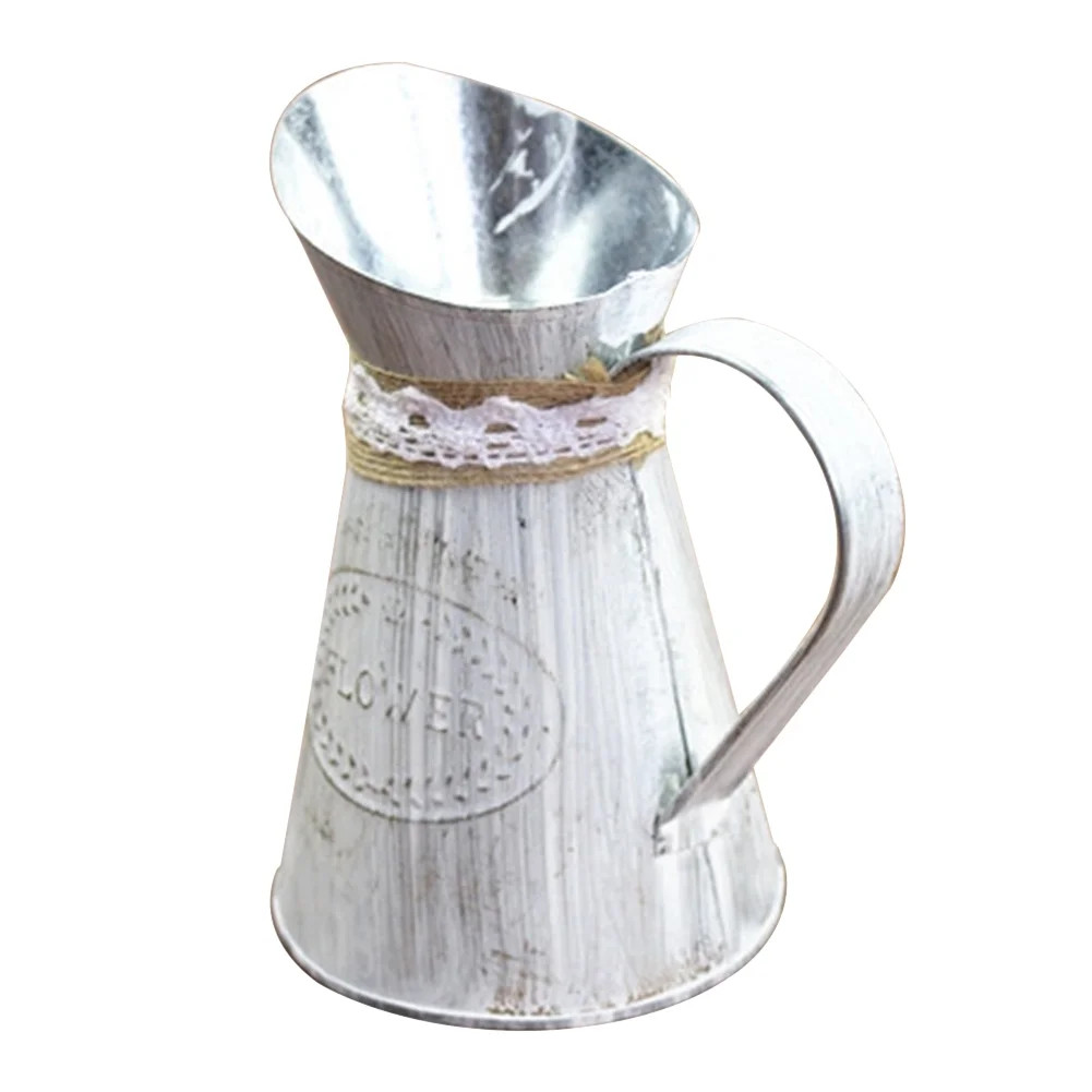 Shabby Chic Metal Pitcher Flower Vase White Vintage Succulent Planter Barrel for Office Decor Far... | Walmart (US)