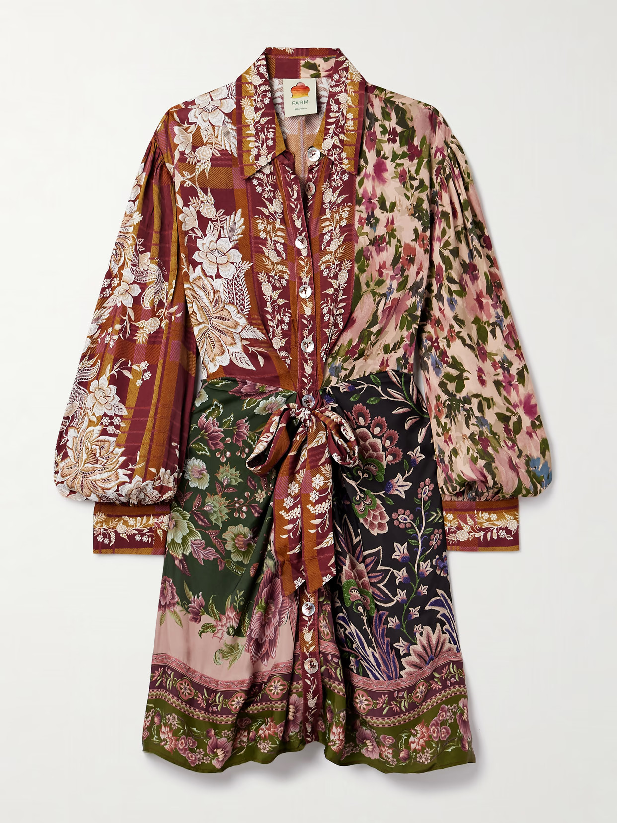 Farm Rio - Tie-detailed Floral-print Twill Mini Shirt Dress - Multi | NET-A-PORTER (US)