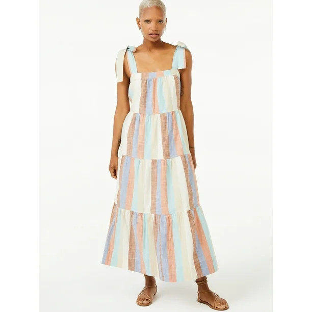 Free Assembly Women's Tie Shoulder Tiered Maxi Dress | Walmart (US)