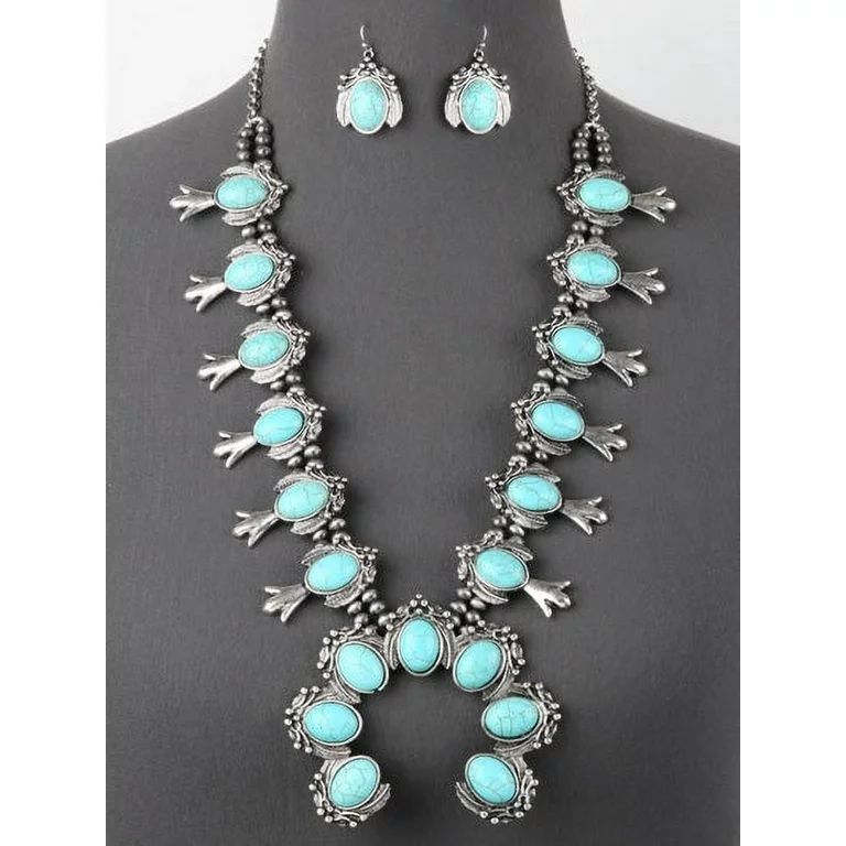 Fashion Western Turquoise Necklace, Squash Blossom Turquoise Womens Necklace Set | Walmart (US)