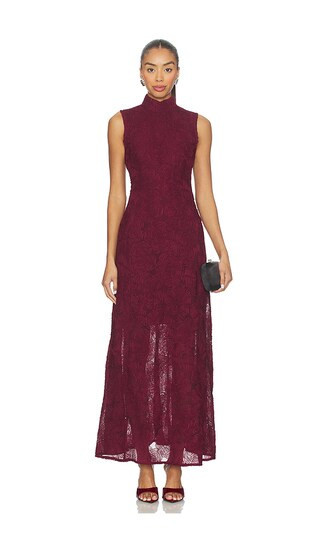 ROTATE Flower Mesh Maxi Dress in Burgundy. - size 42 | Revolve Clothing (Global)